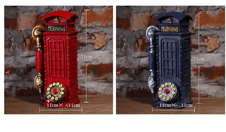 VILEAD 21cm Resin Telephone Booth Figurines Creative European Call Box Piggy Bank Decoration Hogar Handmade Crafts Vintage Gifts