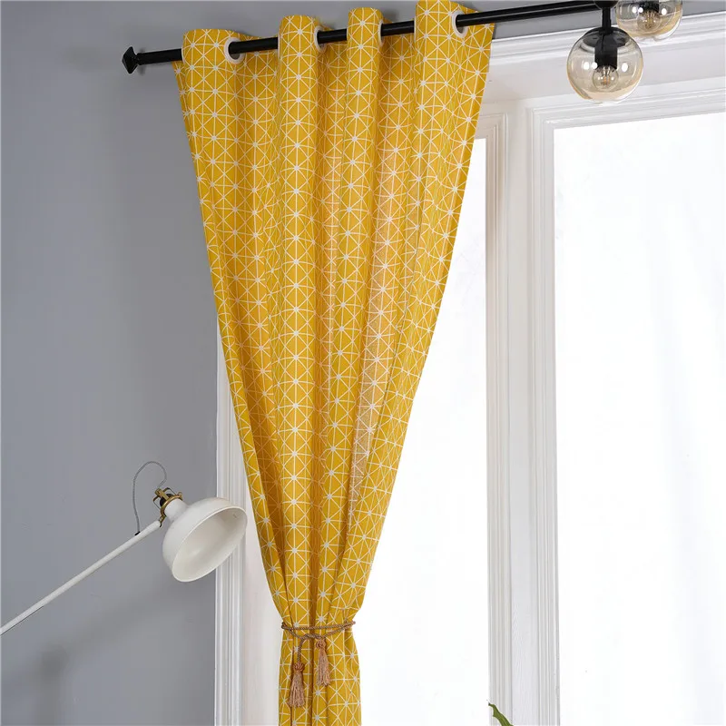 Простые современные геометрические желтые хлопковые занавески s полузатемняющие хлопковые льняные занавески с принтом для гостиной, спальни, декоративные занавески
