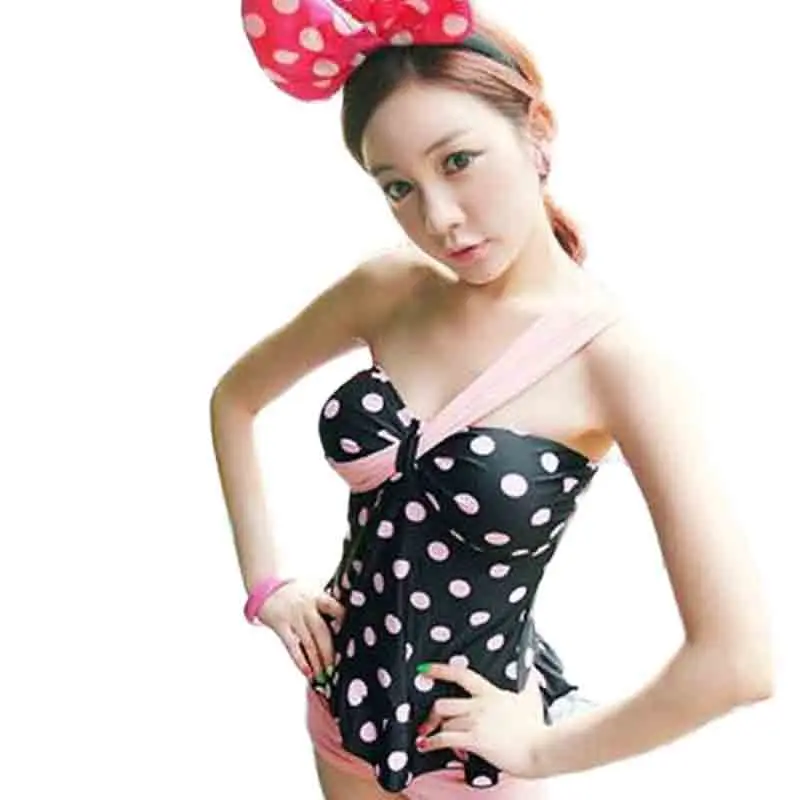 open shoulder polka dot one piece swimwear