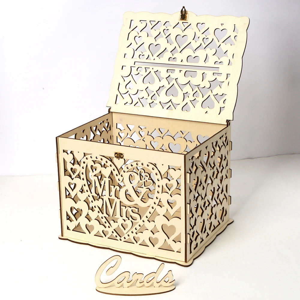 DIY свадебный подарок деревянная карточка коробка для денег с замком "Mr& Mrs и I Love You" стиль красивые свадебные украшения