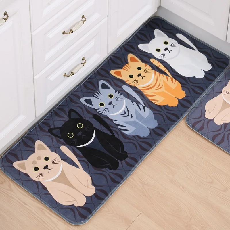 

1PCS Hallway Welcome Floor Mats Animal Cute Cat Print Bathroom Kitchen Carpet House Doormats Living Room Anti-Slip Tapete Rug