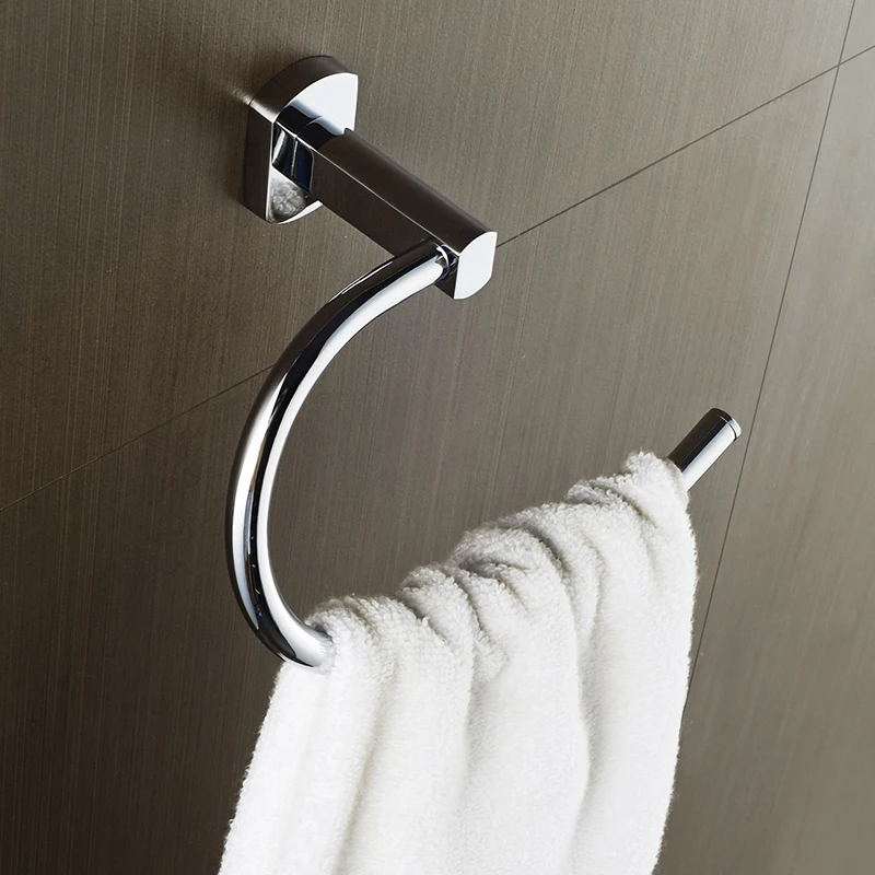 

AUSWIND Modern silver 304 Stainless steel towel ring polish round base towel rack wall mount bathroom hardware