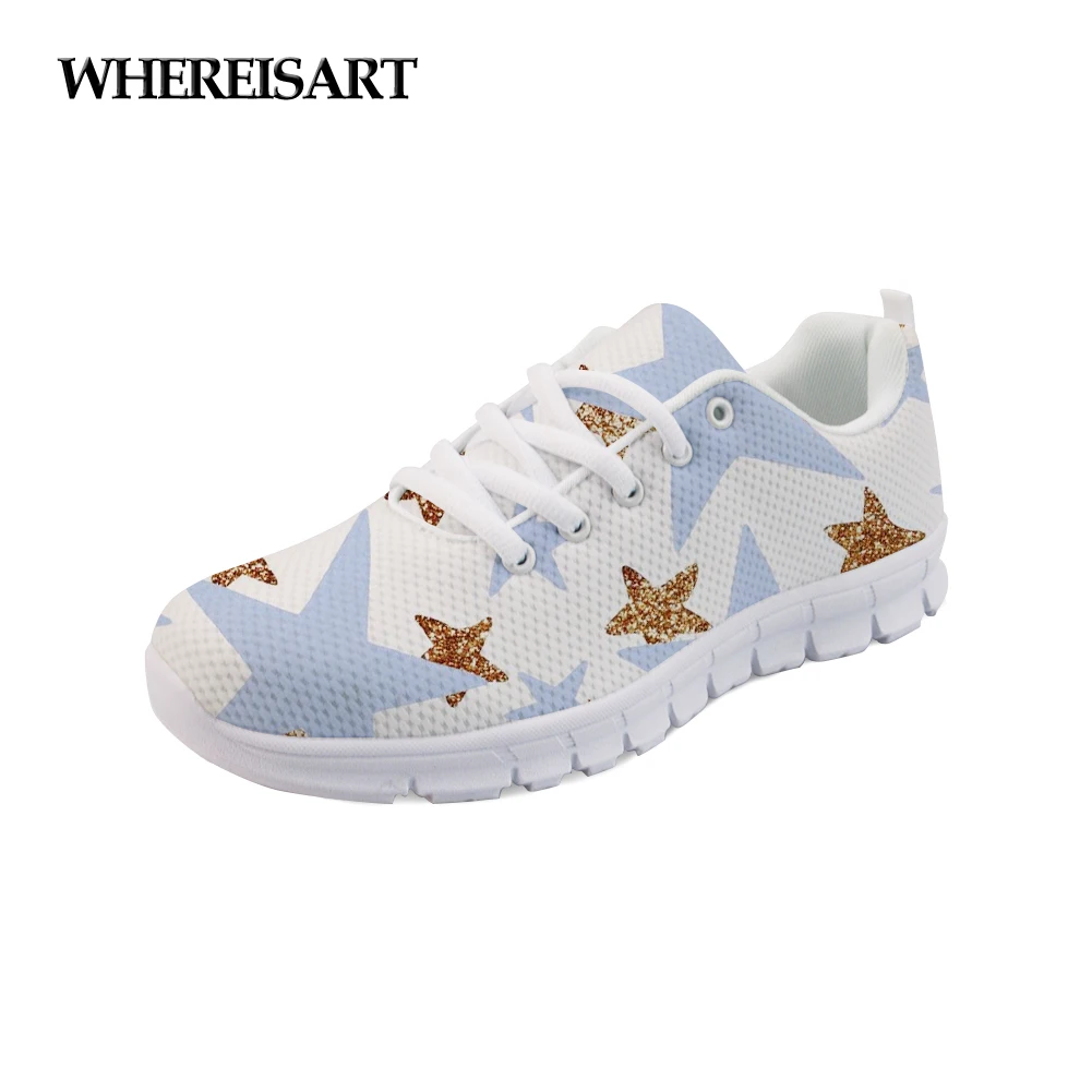 WHEREISART Women Shoes Star Prints 2019 Summer Breathable Walking Sneakers Girls Running Flats Zapatos de Mujer Sapato Feminino