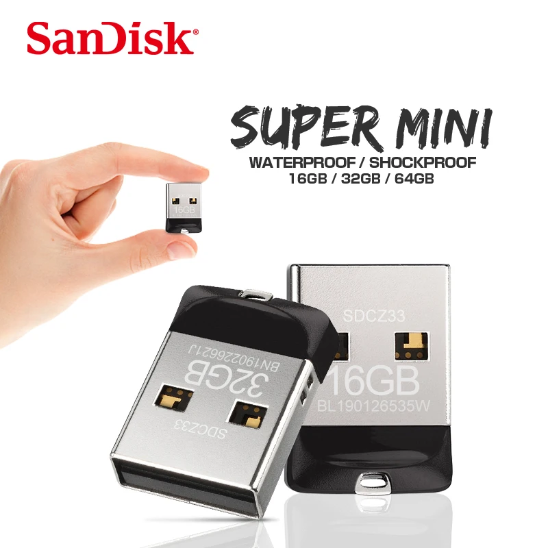 SanDisk Cruzer Fit USB флеш-накопитель SD CZ33 64 ГБ 32 ГБ 16 ГБ 8 ГБ Мини-накопитель USB 2,0 Поддержка официальной проверки