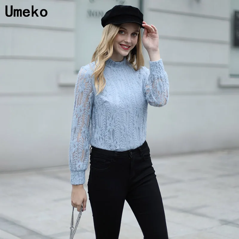 

Women Blouses Chiffon Fashion Lace Long Sleeve Shirts Ladies Tops Office Voile Solid Blusas Mujer De Moda 2019