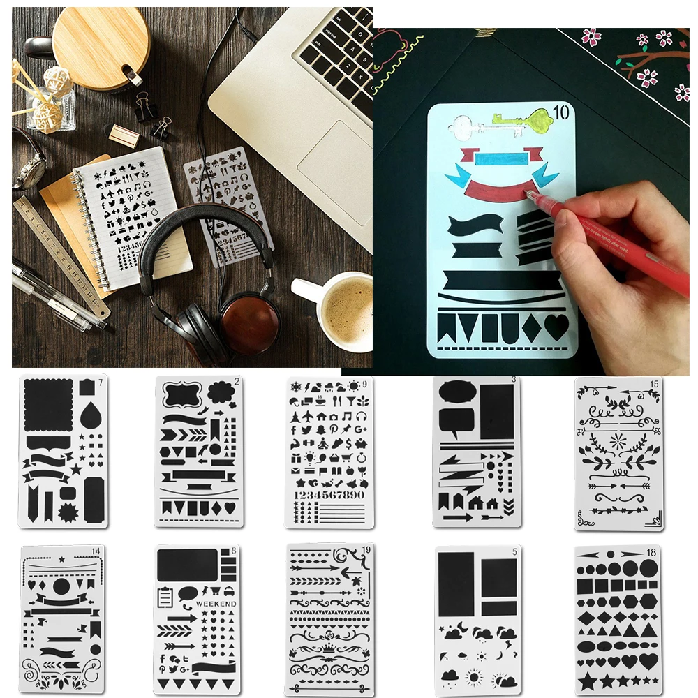 

DIY 1 pcs Journal Stencil Plastic Stencils Journal/Notebook/Diary/Scrapbook Plastic Stencils Hollow Ruler Craft
