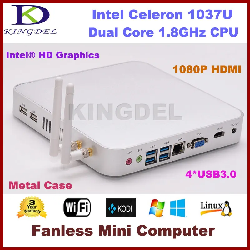 8GB RAM 64GB SSD Mini Desktop Nettop PC Intel Celeron 1037U Dual Core 1.8Ghz CPU 1080P USB 3.0 HDMI VGA Fanless Metal Case | Компьютеры и