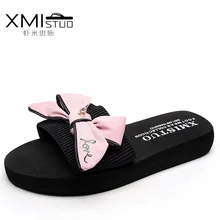 XMISTUO Marke 2017 Casual Frauen Schmetterling Knoten Weibliche Tap Schiefer Strand 3 CM Plattform Hausschuhe Schuhe Keile Bajan Terlik Sandalen