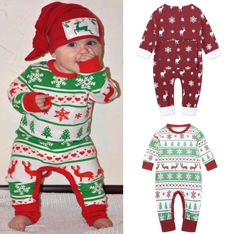 

VTOM Baby Rompers Christmas Costume Kids Newborn Baby Clothes Long -sleeved Spring Children Infant Clothing Set Top+hat