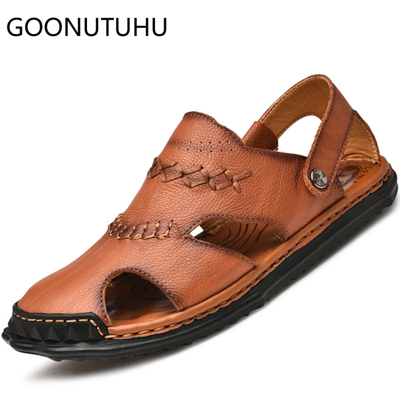 

2019 new fashion men's sandals casual shoes male genuine leather summer breathable beach sandal man flat outdoor sandals for men