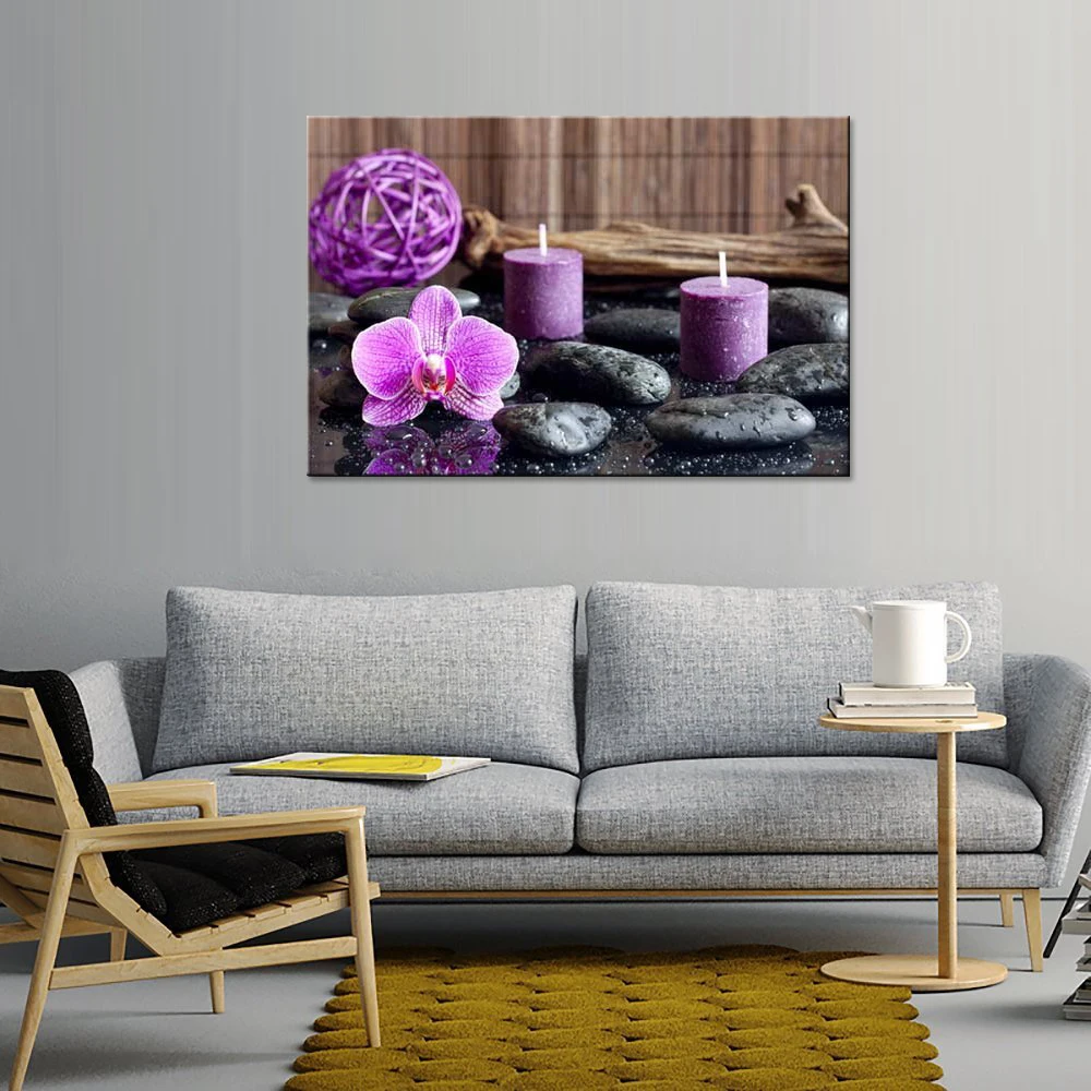 HD Print Modern Orchid Zen Stone Candle Canvas Painting Poster Wall Art Picture