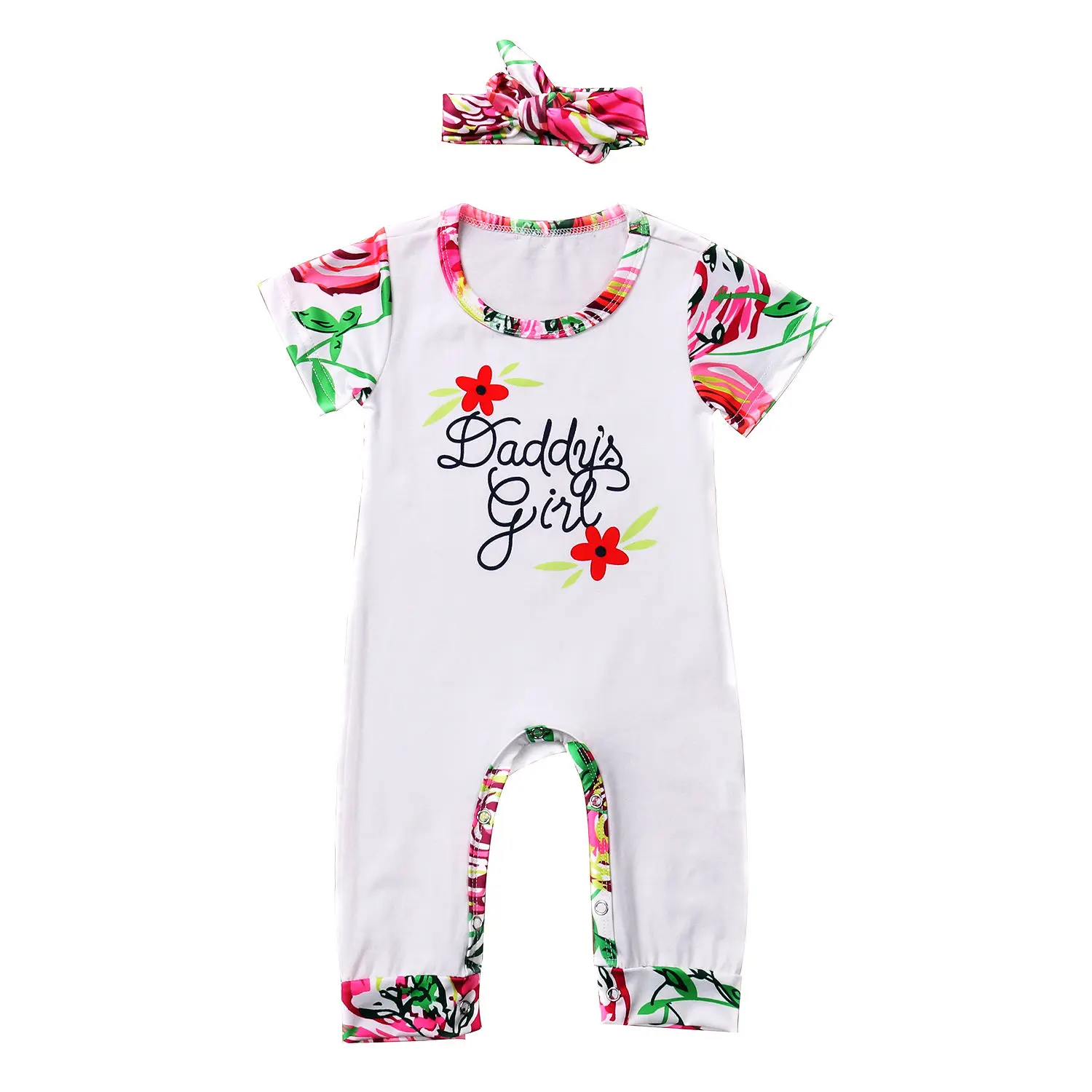 2017 Cute Babies Floral Rompers Adorable Baby Daddy Girl Letters