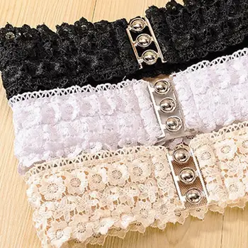 

New Fashion Lace Wide Waistband Fashion Women Floral Lace Elastic Wide Waist Belt Metal Buckle Waistband Cinch