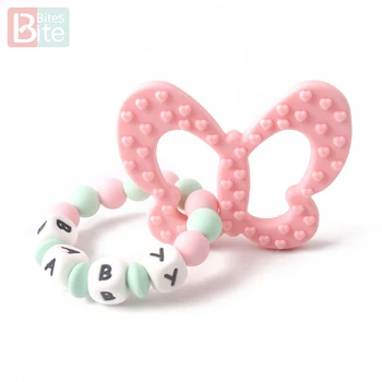 

Bite Bites 1PC Silicone Bracelet Butterfly Customize Name Baby Teething Rattle Nursing Gift BPA Free Shower Gift Baby Teether