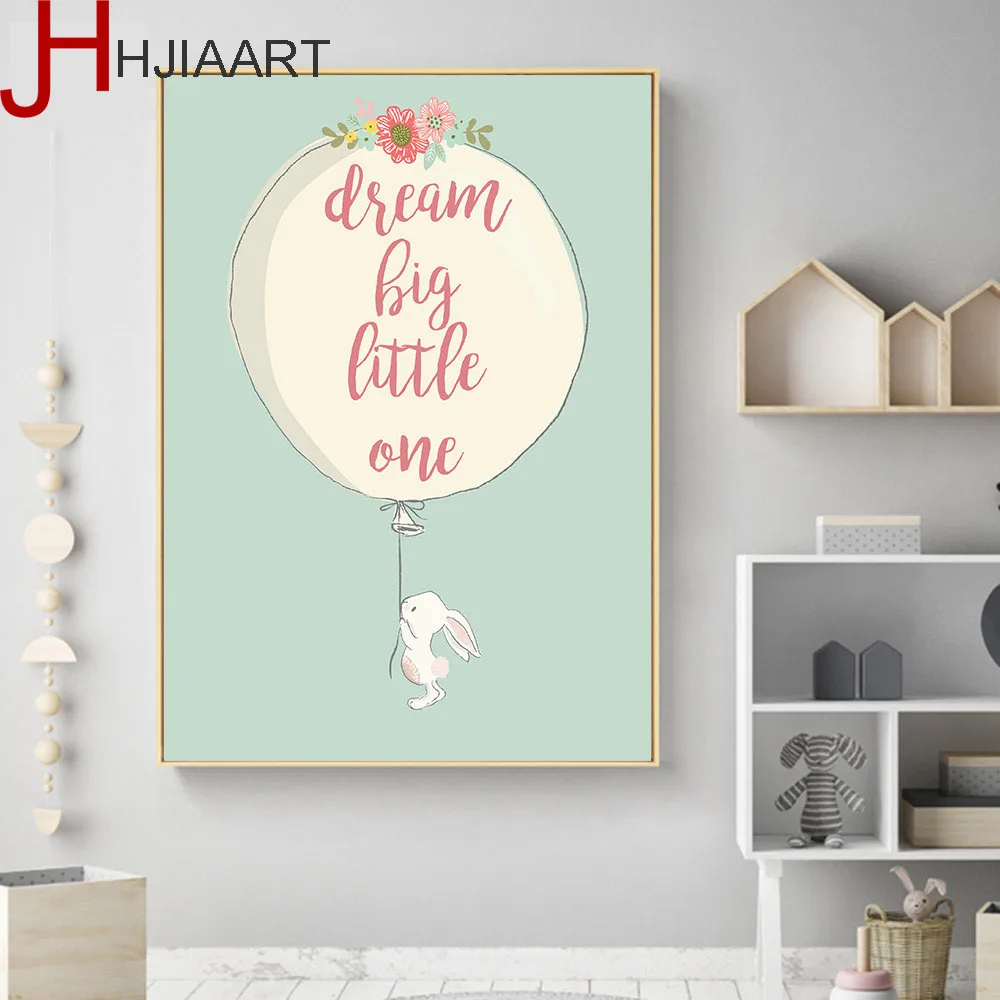 Cute-Rabbit-Balloon-Poster-Nursery-Wall-Art-Canvas-Print-Cartoon-Nordic-Style-Painting-Picture-Children-Living