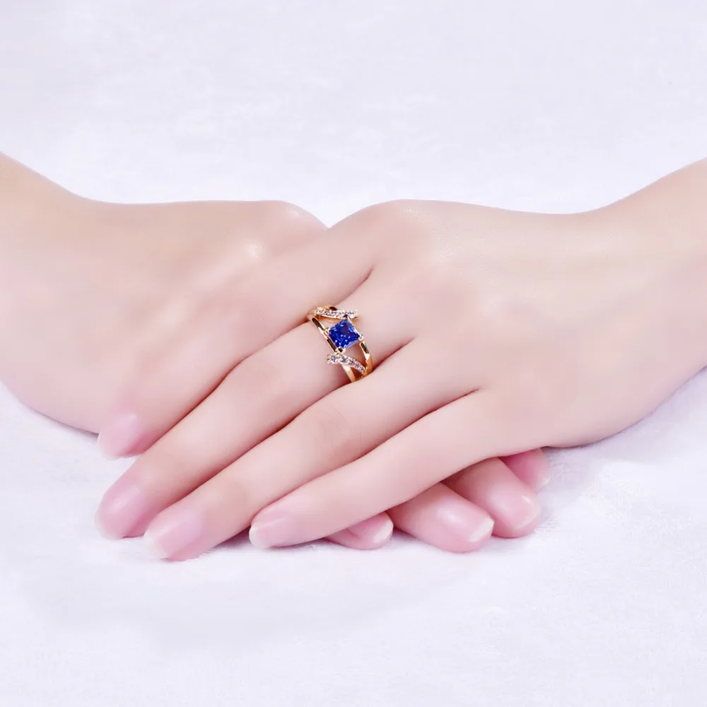 Lingmei, Новое поступление, принцесса, огранка, таинственный и Королевский синий и белый CZ, Золотое кольцо, размер 6, 7, 8, 9, унисекс, обручальное кольцо, ювелирные изделия