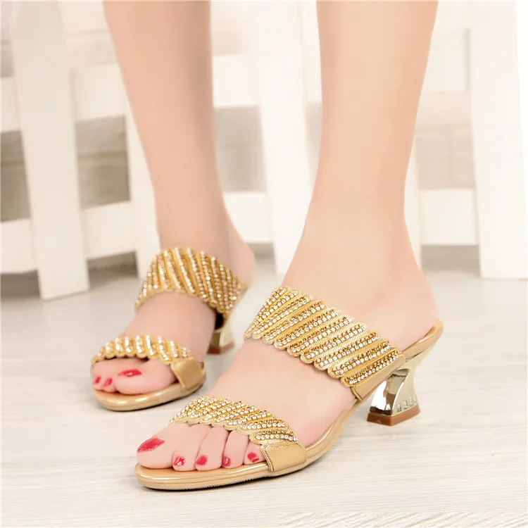 G-sparrow Womens Summer Elegant Fashion Chunky High Heels Shoes Ladies Casual Peep Toe Slippers Gold Silver Purple Black 6cm4