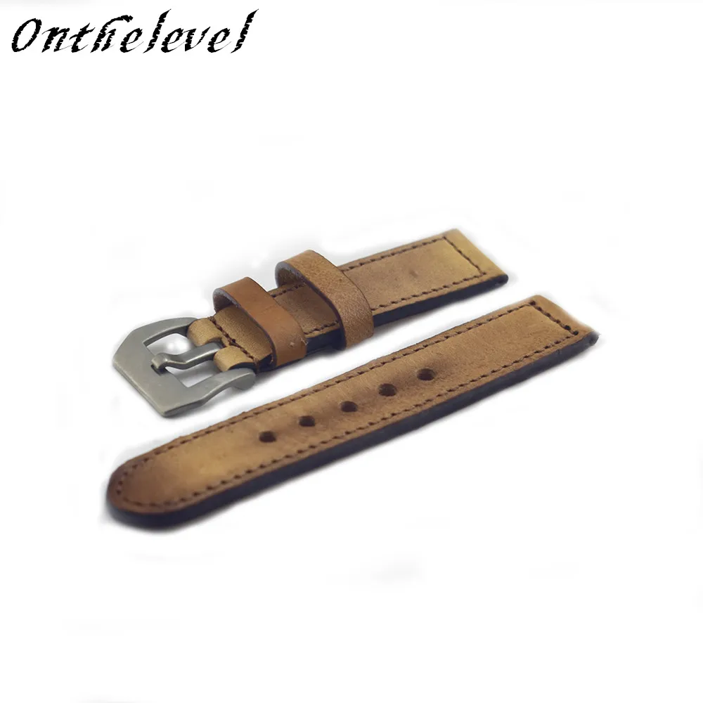 KZfashion Leather Strap Handmade cream color 21mm Vintage pattern Watch Band Watchband | Наручные часы