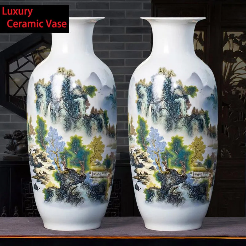 

Large Size Jingdezhen Chinese Ceramic Vase Decoration Crafts Home Livingroom Porcelain Flower Arrangement Landscape Vase Decor