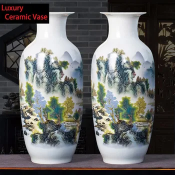 

Large Size Jingdezhen Chinese Ceramic Vase Decoration Crafts Home Livingroom Porcelain Flower Arrangement Landscape Vase Decor