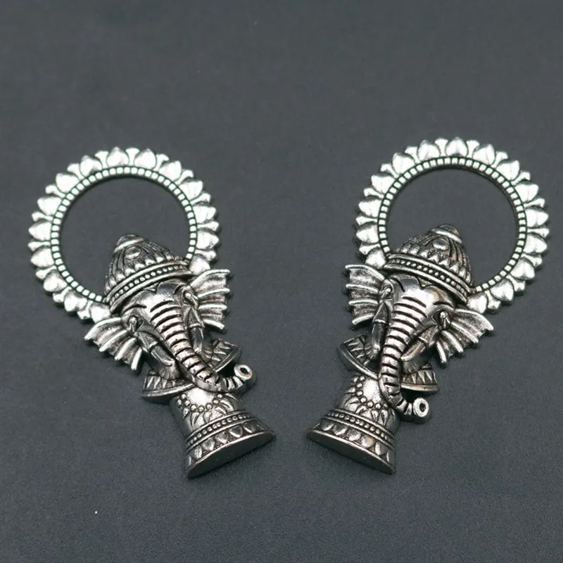 

WKOUD 4pcs Antique Silver 3D Indian Elephant God Ganesha Charm Religious Necklace key Chain DIY Metal Jewelry Pendants A384