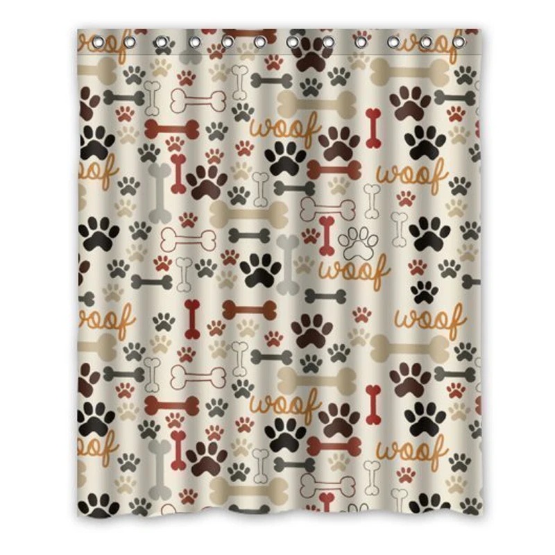 Aplysia Custom Dog Paws and Bones Pattern Bathroom Shower Curtain