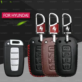 

Leather Car Key Cover with Keychain For Hyundai Solaris I30 IX35 Tucson Accent Getz Elantra Sonata Car Interior Accessories