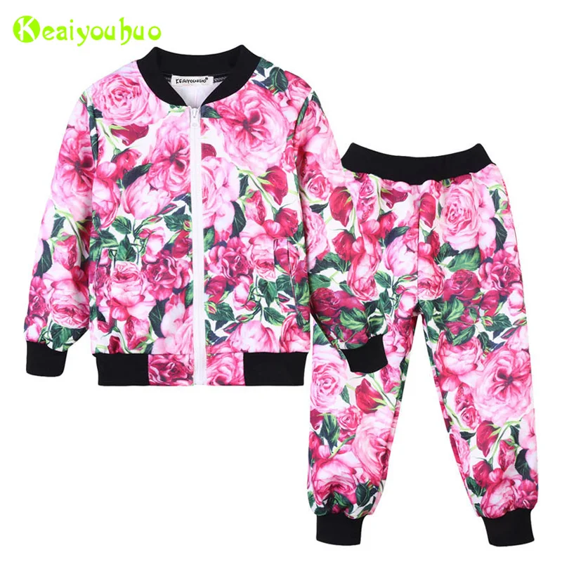 

Children Clothing 2019 Autumn Winter Girls Clothes Floral Coat+Pants 2pcs Kids Clothes Girls Sports Suit For Girls Clothing Sets