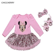 Одежда для дня рождения с длинными рукавами и юбкой-пачкой с Минни, кружевной комбинезон, платье, повязка на голову, одежда для маленьких девочек, Conjunto Infantil Menina, 0-24 мес