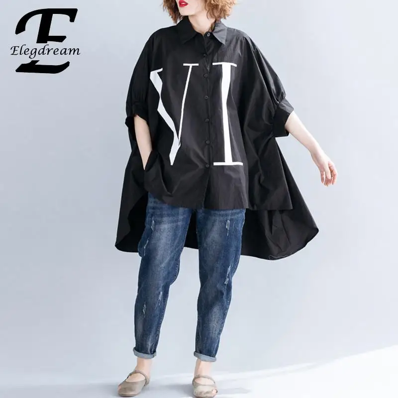 

Elegdream Oversized Plus Size Women Fashion Printed Summer Big Size Blouses Shirts Ladies Official Work Tops Female Tunic Blusas