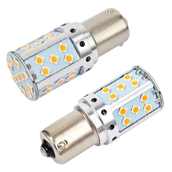 

10PCS 1156 LED No Hyper Flash Bulb PY21W BAU15S Car Turn Signal Light Canbus No Error Yellow/Amber 3030 35SMD 2100LM