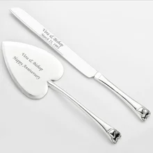 Индивидуальный чистый серебряный цвет два сердца набор сервировки для свадебного торта свадебный нож для пиццы GXHDC1022