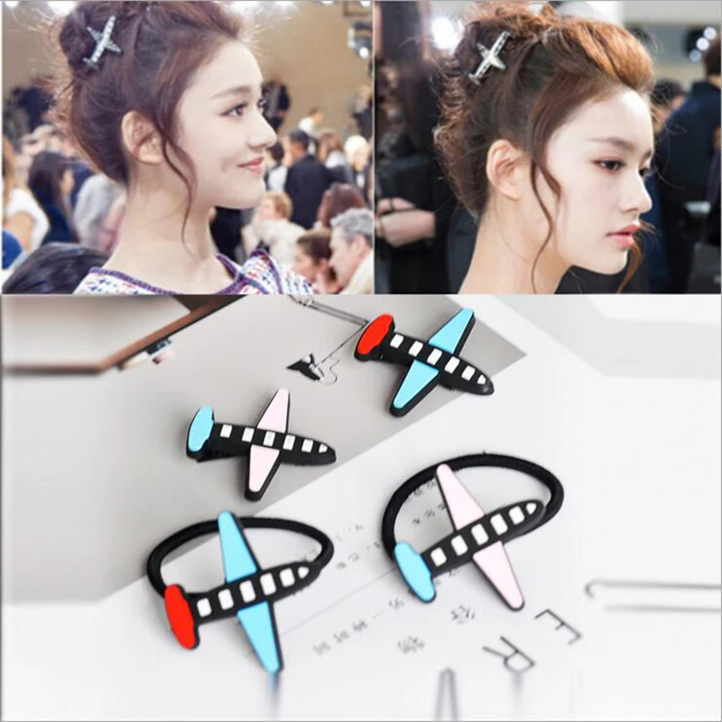 

4pcs/lot Japan Fashion Airplane Hairpins Cartoon Elastic Hair Band Clips for Women Girls Headwear Hair Accessories Drop Shipping