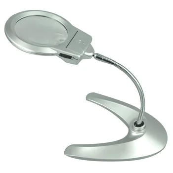 

2X 6X Desktop Metal Hose Illuminated Elderly People Reading Magnifier Repair Tool Magnifying Glass with 2 LED Lamps Table Loupe