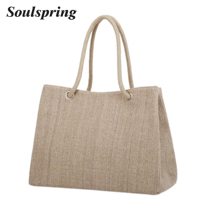 

2018 New Autumn Fashion Women Linen Handbag Large Shopping Tote Holiday Big Basket Bag Summer Beach Bag Woven Beach Shoulder Bas