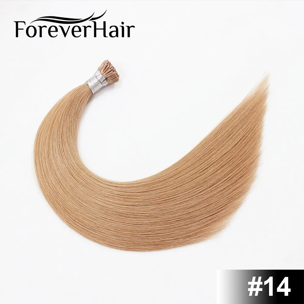 FOREVER HAIR 0,8 г/локон 1" 18" 2" Настоящие Remy Keratin I Tip человеческие волосы для наращивания прямые европейские Предварительно Связанные волосы 50 шт - Цвет: #14