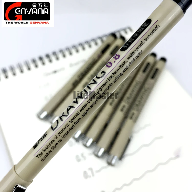 Genvana Drawing Pen Fineliner Set Black Alcohol Ink Needle Tip Manga Sketch Scrapbook  Pens Art Supplies G-0950T - AliExpress