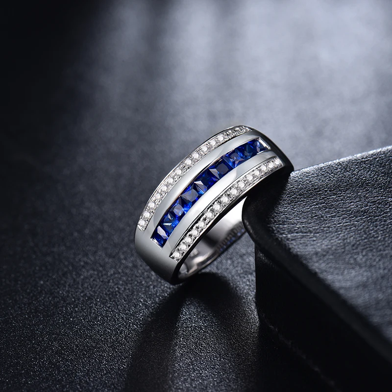 LOVERJEWELRY, необычное кольцо для мужчин, Твердое 14 к белое золото, 0,80 карат, голубой сапфир, бриллиант, обручальное кольцо SR0009
