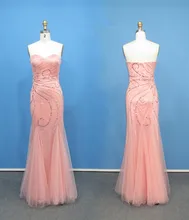 Lange Frauen Formal Abendkleid Sweetheart-ausschnitt Rosa Tüll Meerjungfrau Abendkleid Perlen Kundengebundene Größe