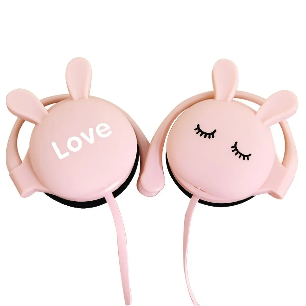 CHYI кролик мультфильм стерео наушники с микрофоном 3,5 мм ушной крючок спортивная Гарнитура для девочек Дети Xiaomi Мобильный телефон подарок Mp3 - Цвет: Розовый