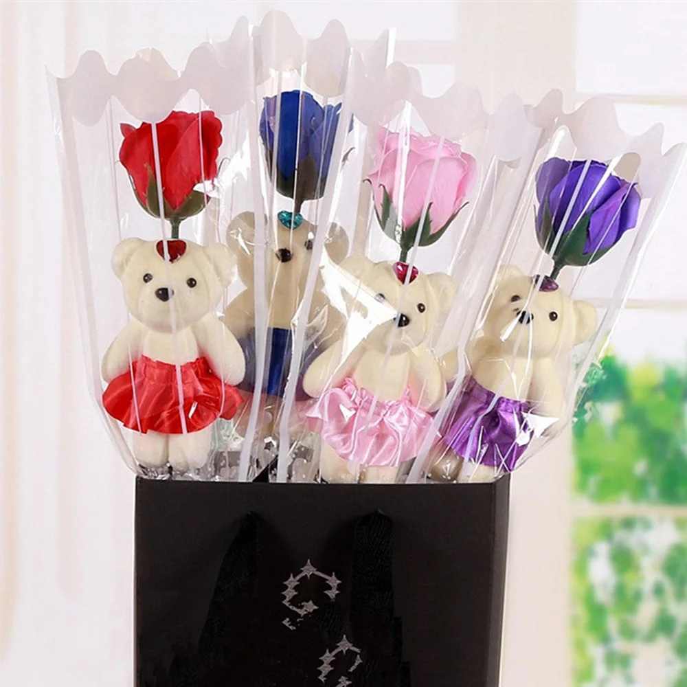 

1PCS Artificial flower Single Bear Rose Flower Soap Flowers Birthday Simulation Soap Flower wedding party home decoration DIY