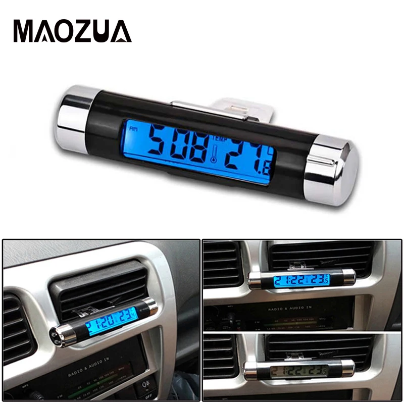 

2 In 1 Car Digital Clock LCD Mini Clocks in the Car Thermometer Time Calendar Air Vent Outlet Clip On Car Accessories