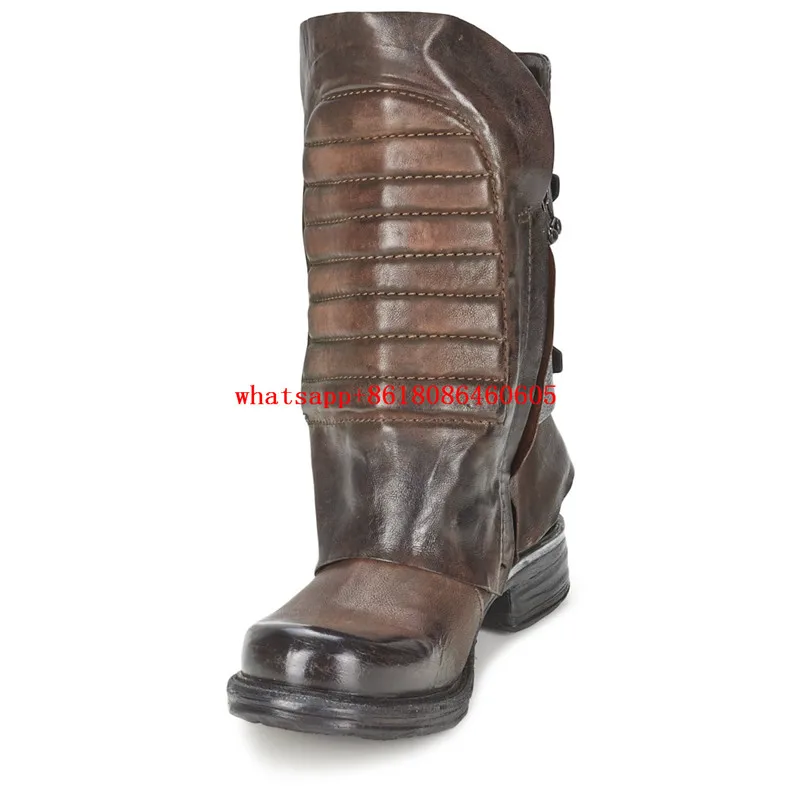 

2017 Winter Luxury Brand Western Black Brown Cowboy Boots Motorcycle Nubuck Leather Horse Ridding Biker Boots Shoes Woman