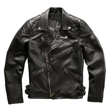 98152 Европейский Большой размер высокое качество супер натуральная коровья кожа мотоциклист куртка мужская большой размер воловья кожа куртка