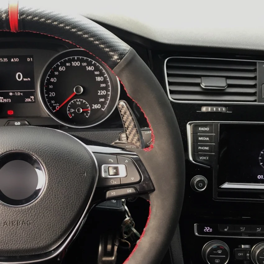 Черный замшевый карбоновый кожаный красный маркер руль чехлы для Volkswagen Golf 7 Mk7 Polo