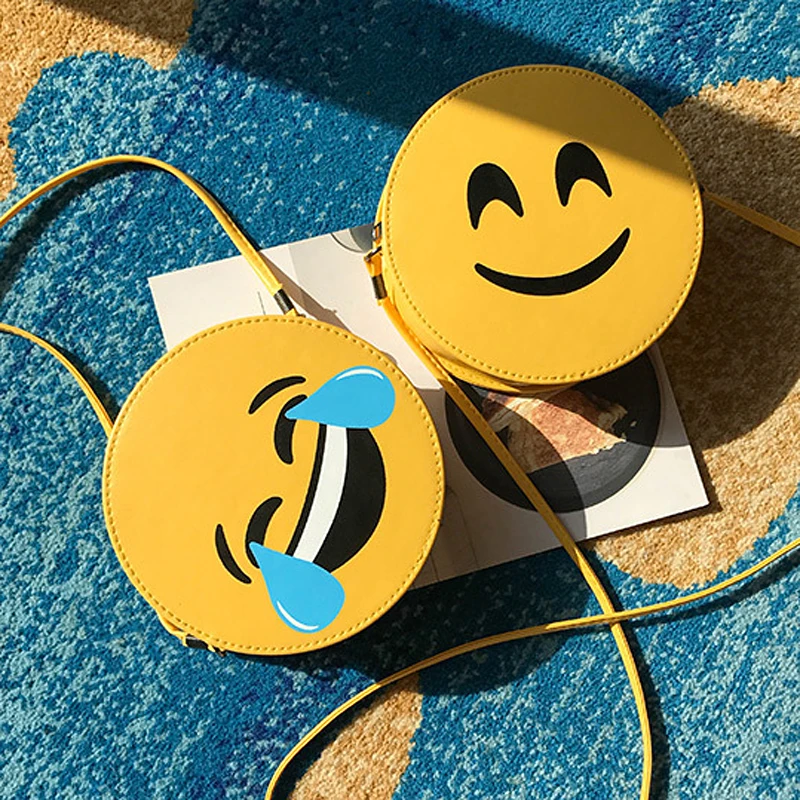 

Cute Emoji PU Leather Coin Purses Wallet Circular Cross-body Bag Children Small Handbag Girls Shoulder Bag Kids Key Cards Bags