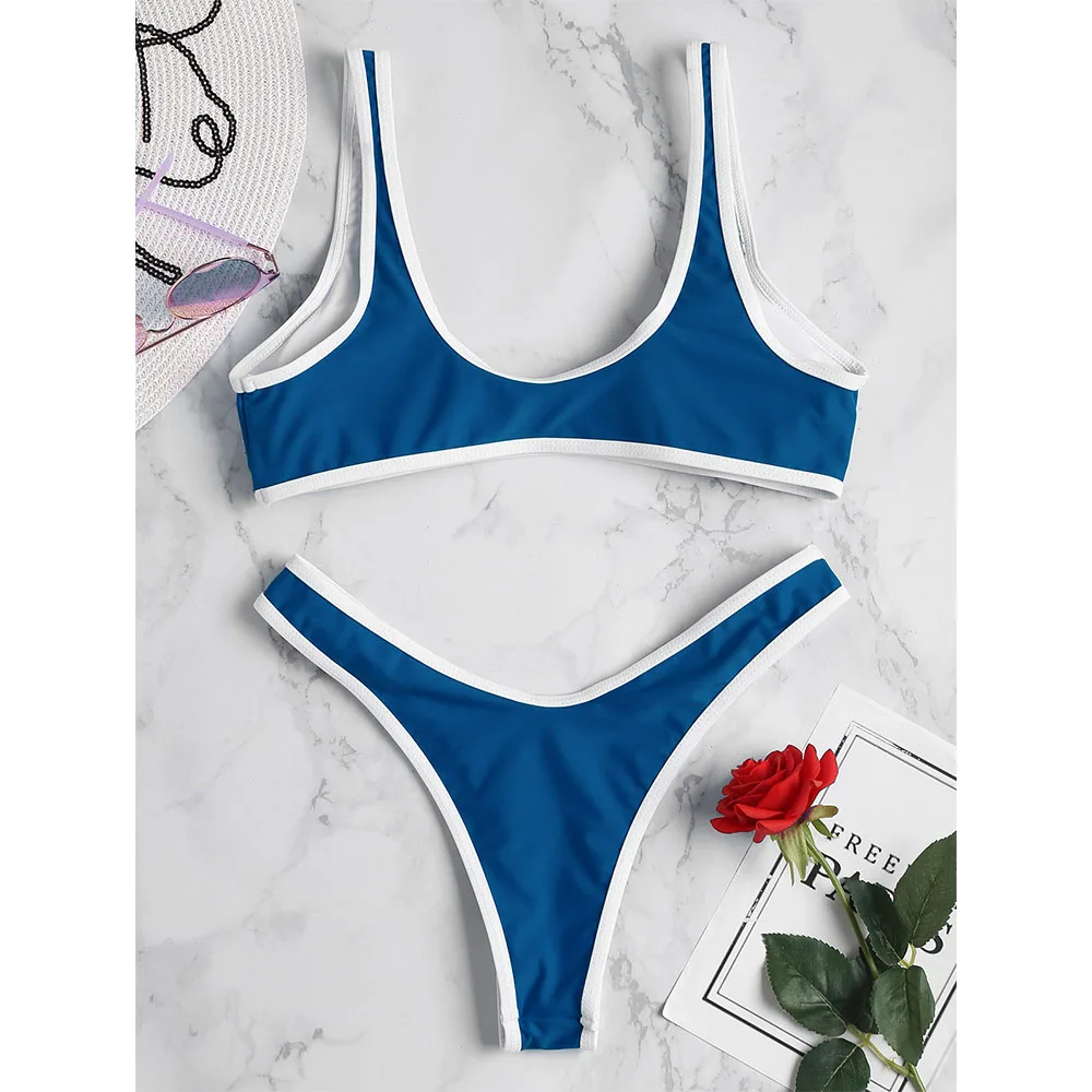  &quotZAFUL контрастной отделкой бикини Bralette стринги с высокой посадкой 2018