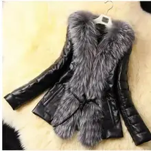 Осенне-зимний стиль из искусственной кожи сшитые Шубы из искусственного лисьего меха размера плюс тонкая верхняя одежда женская верхняя одежда из искусственного меха K536