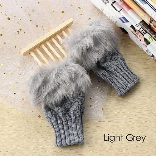 light grey Унисекс трикотажные эластичные теплые перчатки без пальцев для мужчин и женщин зимние перчатки - Цвет: light grey