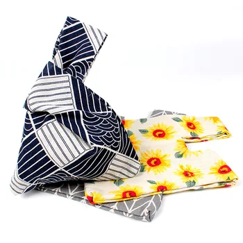 

Cotton Japanese Pattern Simple Knot Wrist Bag Pouch Portable Purse Canvas Tote for Women Mobile Phone Flower Handmade Square Bag